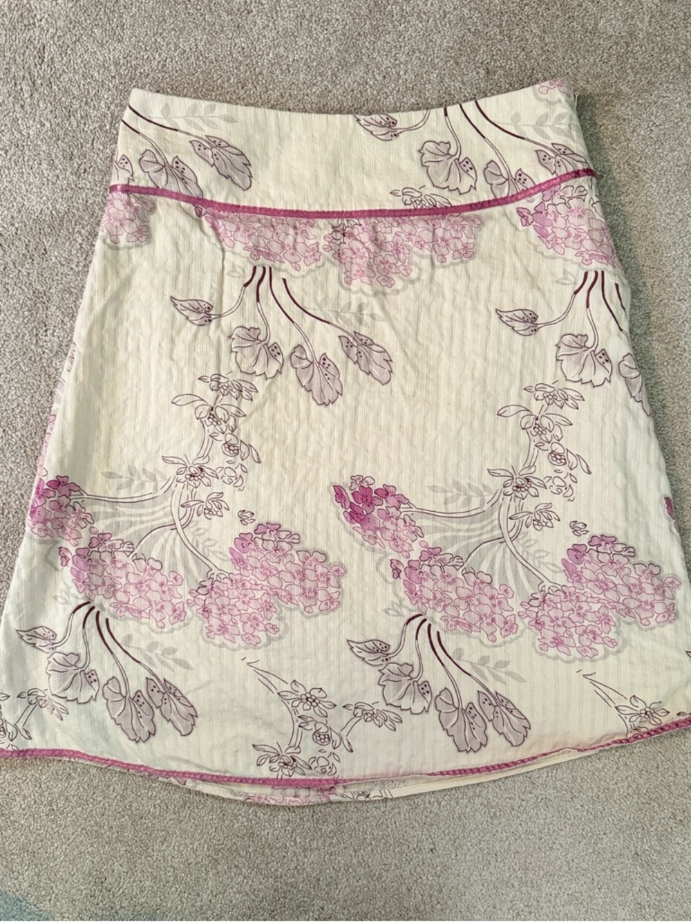 Vintage A.L.C. fairycore Cream A-Line Skirt Pink Floral & Pink Ribbon Trim 8P